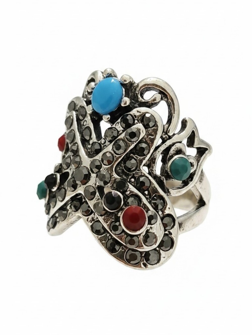 Nwt SAssufied. Boutique Multicolor Crystal Floral Statement Ring - Silver Tone